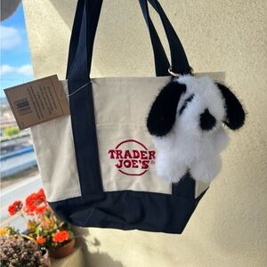 Mini Trader Joe's Cream and Black Tote Bag with Dog Charm